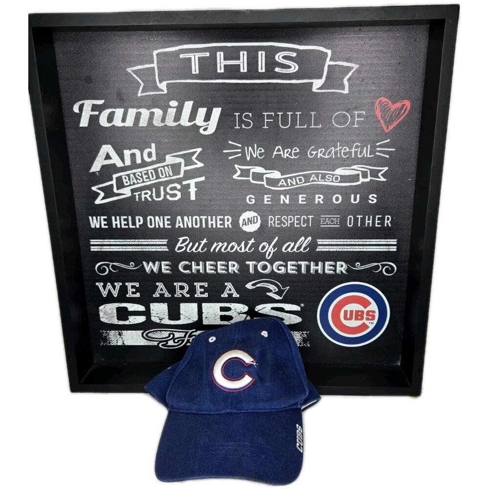 Chicago Clubs "Family Rules" Sign 17x17 Frame + Cubs Baseball Cap